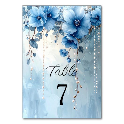 Blue Flowers and Pearls Table Number テーブルナンバー (正面)