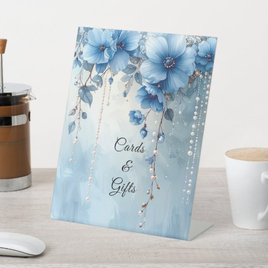 Blue Flowers and Pearls Tabletop Signs 台座サイン (インサイチュ)