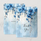 Blue Flowers and Pearls Thank You Card サンキューカード (正面/裏面)