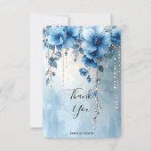 Blue Flowers and Pearls Thank You Card サンキューカード (正面)