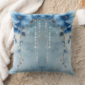 Blue Flowers and Pearls Throw Pillow クッション (ブランケット)