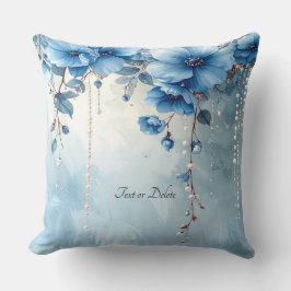 Blue Flowers and Pearls Throw Pillow クッション