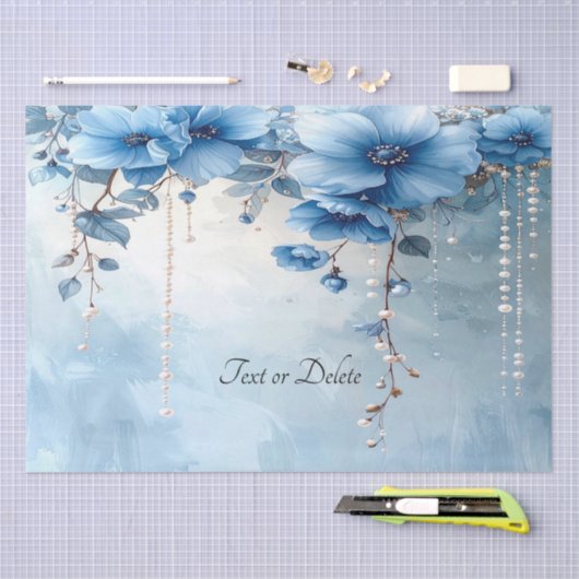 Blue Flowers and Pearls Tissue Paper 薄葉紙 (クラフト)