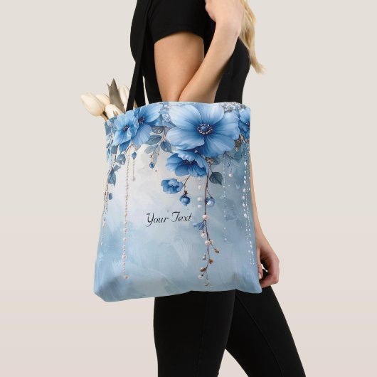 Blue Flowers and Pearls Tote Bag トートバッグ (クローズアップ)