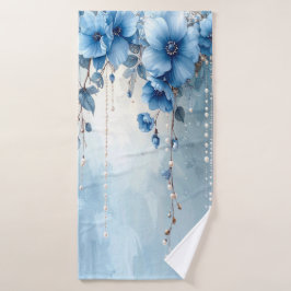 Blue Flowers and Pearls Towel Set バスタオルセット