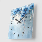 Blue Flowers and Pearls Wall Clock スクエア壁時計 (傾斜)