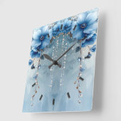 Blue Flowers and Pearls Wall Clock スクエア壁時計 (傾斜)