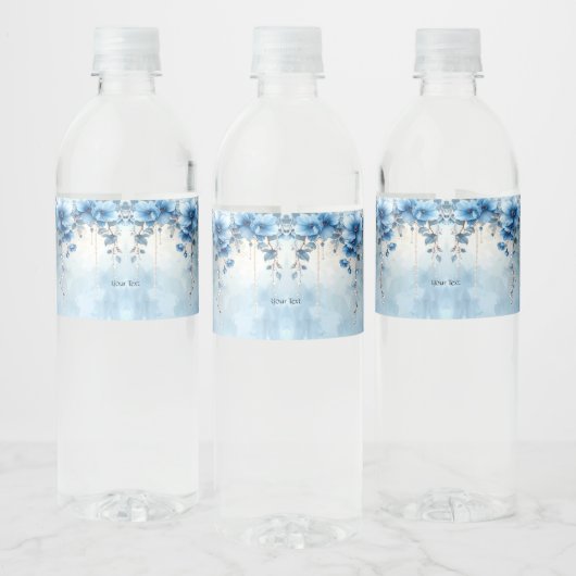 Blue Flowers and Pearls Water Bottle Label ペットボトルラベル (ボトル)