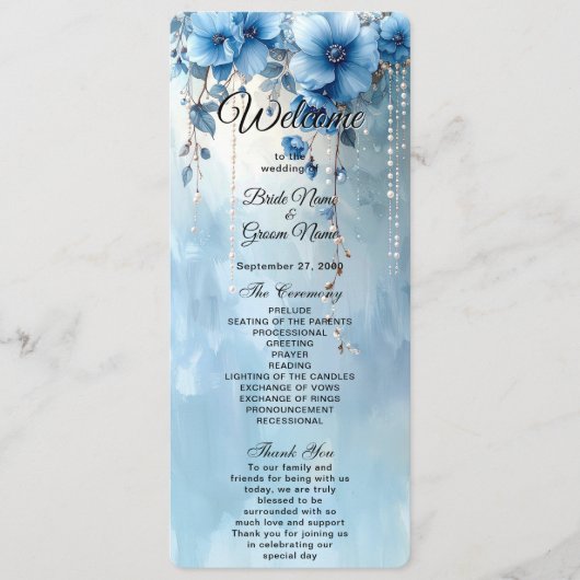 Blue Flowers and Pearls Wedding Program プログラム (正面)