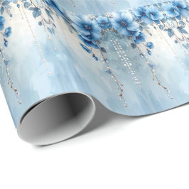 Blue Flowers and Pearls Wrapping Paper ラッピングペーパー