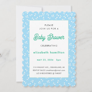 Blue Flowers Baby Shower Invitation 招待状
