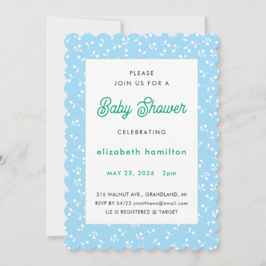 Blue Flowers Baby Shower Invitation 招待状 (正面)