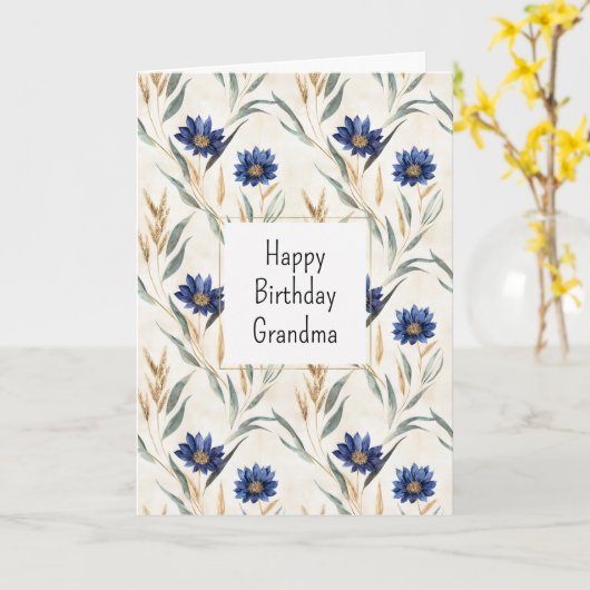 Blue Flowers Birthday カード (黄色い花)