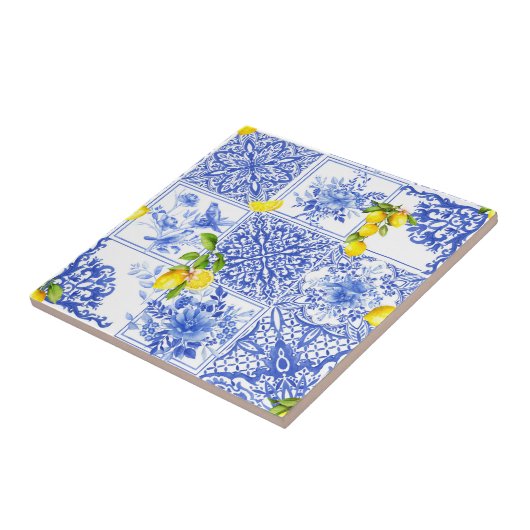 Blue flowers,blue china,porcelain,birds    タイル (側面)