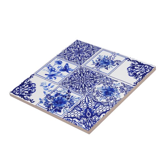 Blue flowers,blue china,porcelain,birds     タイル (側面)