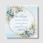 Blue Flowers Eucalyptus Gold Wedding Sign In ゲストブック (正面)
