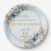 Blue Flowers Greenery Gold Personalized Quince  ペーパープレート (正面)