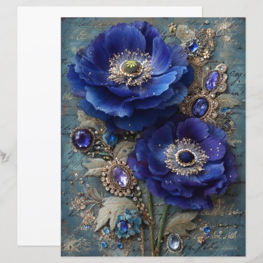 Blue Flowers Junk Journal Scrapbook Paper (正面/裏面)