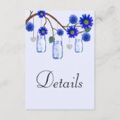 Blue Flowers Mason Jars Wedding Details エンクロージャーカード (正面)