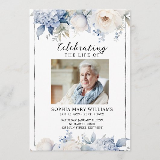 Blue Flowers Memorial Funeral Order of Service プログラム (正面)