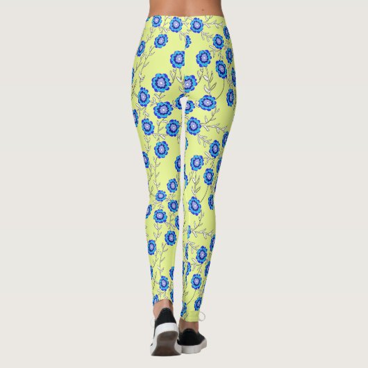 Blue Flowers on Yellow Leggings レギンス (裏面)