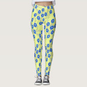 Blue Flowers on Yellow Leggings レギンス (正面)