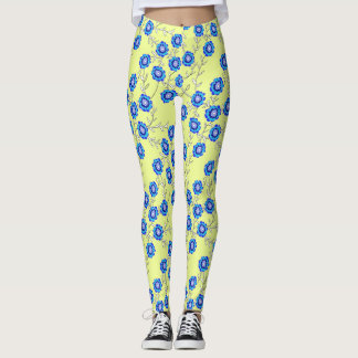 Blue Flowers on Yellow Leggings レギンス