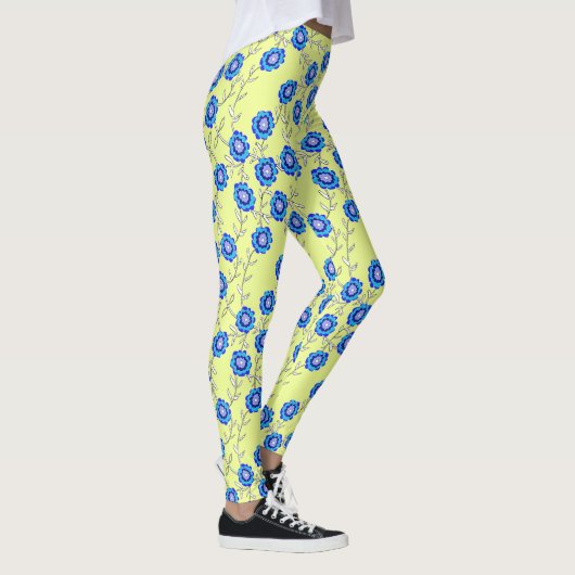 Blue Flowers on Yellow Leggings レギンス (右)
