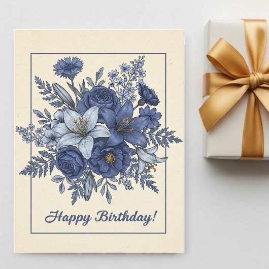 Blue Flowers, Personalized Birthday Card for Mom ポストカード