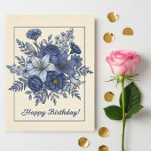 Blue Flowers, Personalized Birthday Card for Mom ポストカード
