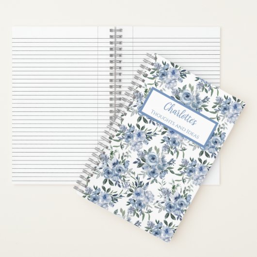 Blue Flowers Personalized Journal Notebook ノートブック (内側)