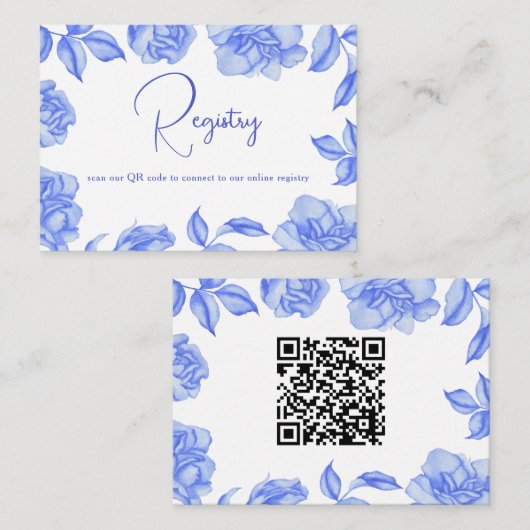 Blue Flowers - QR Code Bridal Shower Registry  エンクロージャーカード (正面/裏面)