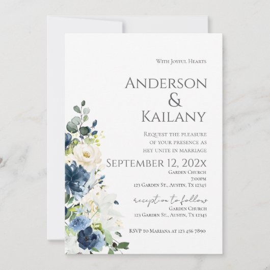 Blue Flowers Wedding 招待状 (正面)