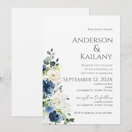 Blue Flowers Wedding 招待状 (正面/裏面)