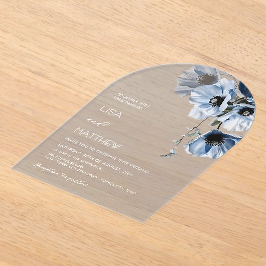 Blue Flowers White アクリル招待状 (レイダウン)