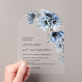 Blue Flowers White Clear Wedding Invitation アクリル招待状 (インサイチュ (ポータブル))