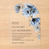 Blue Flowers White Clear Wedding Invitation アクリル招待状 (正面)