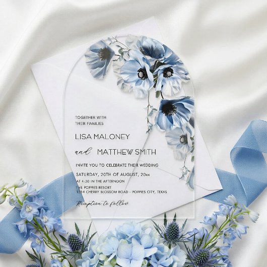 Blue Flowers White Clear Wedding Invitation アクリル招待状