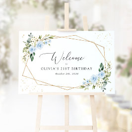 Blue Flowers, White Flowers, Birthday Welcome ポスター