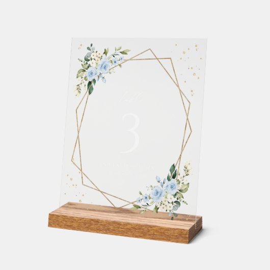 Blue Flowers, White Flowers, Boho, Table Numbers アクリルサイン (傾斜)