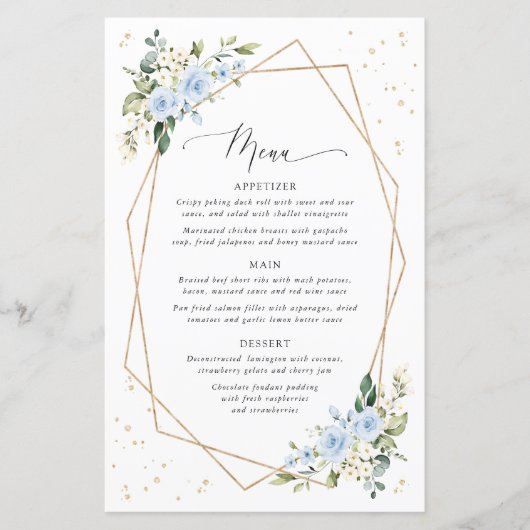 Blue Flowers, White Flowers, Boho, Wedding Menu (正面)