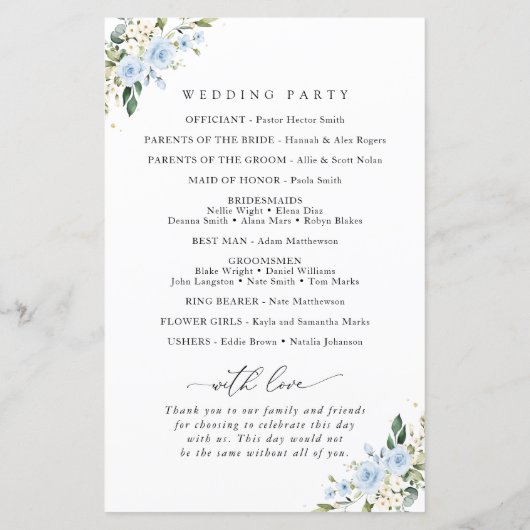 Blue Flowers, White Flowers, Boho, Wedding Program (裏面)