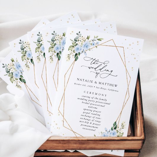 Blue Flowers, White Flowers, Boho, Wedding Program