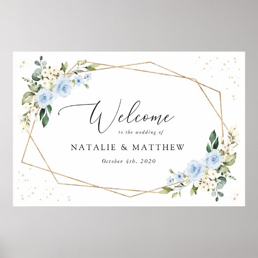 Blue Flowers, White Flowers, Boho, Wedding Welcome ポスター (正面)