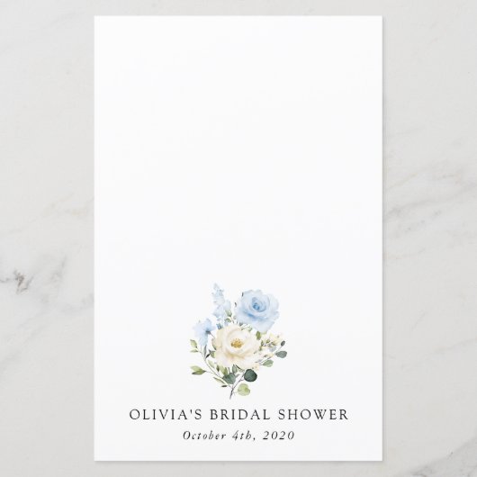 Blue Flowers, White Flowers, Bridal Shower Menu (裏面)