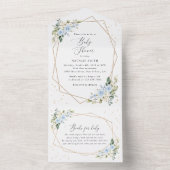 Blue Flowers, White Flowers, Greenery, Baby Shower オールインワン招待状 (内側)