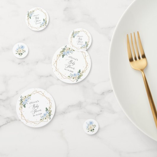 Blue Flowers, White Flowers, Greenery, Baby Shower コンフェッティ (グループ)