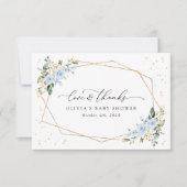Blue Flowers, White Flowers, Greenery, Baby Shower サンキューカード (正面)