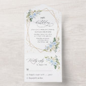 Blue Flowers, White Flowers, Greenery, Birthday オールインワン招待状 (内側)