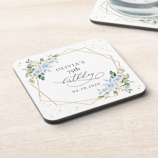 Blue Flowers, White Flowers, Greenery, Birthday コースター (左側)
